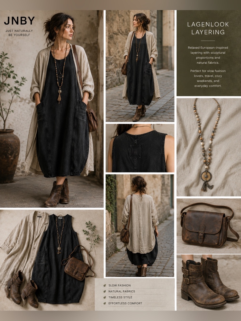 JNBY Denim Sleeveless Dress XL Black Cotton Linen Cocoon Midi Lagenlook - Picture 3 of 14